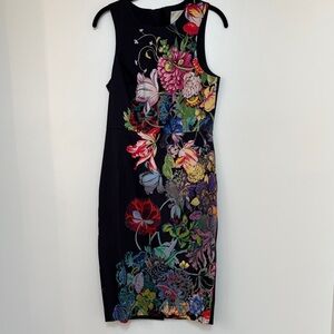 Anthropologie Black Floral Midi Dress